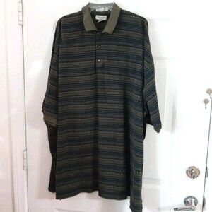 Vintage SAUCE BY BERNE Polo Shirt Men's 5XL Aztec Allover Print 100% Cotton